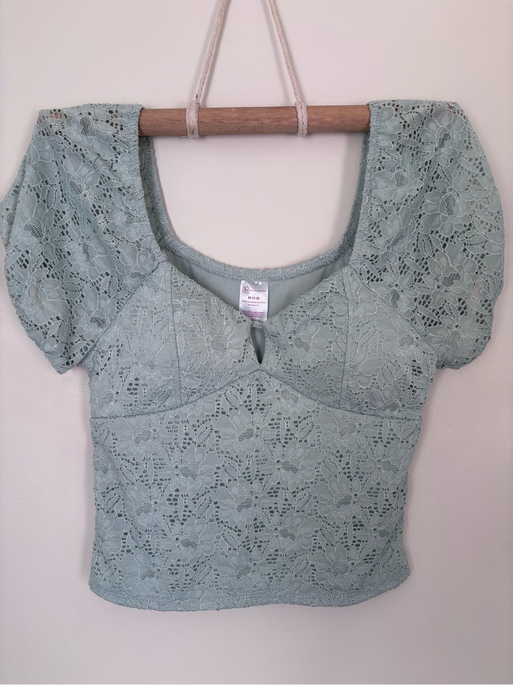Mint Lace Puff Sleeve Crop Top | Size Medium | Coastal Cowgirl